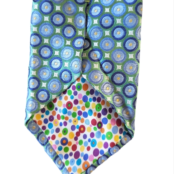 City of London Neck Tie Green Blue Polka Dot Silk Classic - Picture 5 of 5